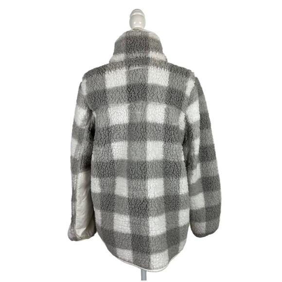A&F Sherpa Check Fleece Plaid Full Zip Jacket Coat Gray and White Size Medium - Picture 11 of 16